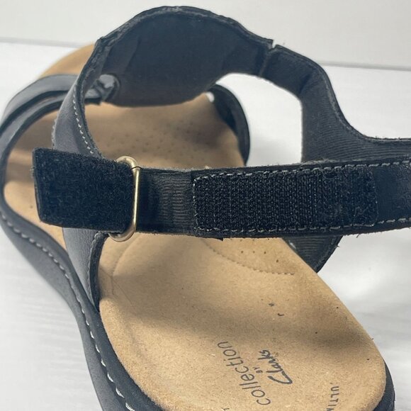 Clarks Laurieann Kay Sandals Women’s 11 W Wide Black Leather Slingback T-Strap - Picture 10 of 11